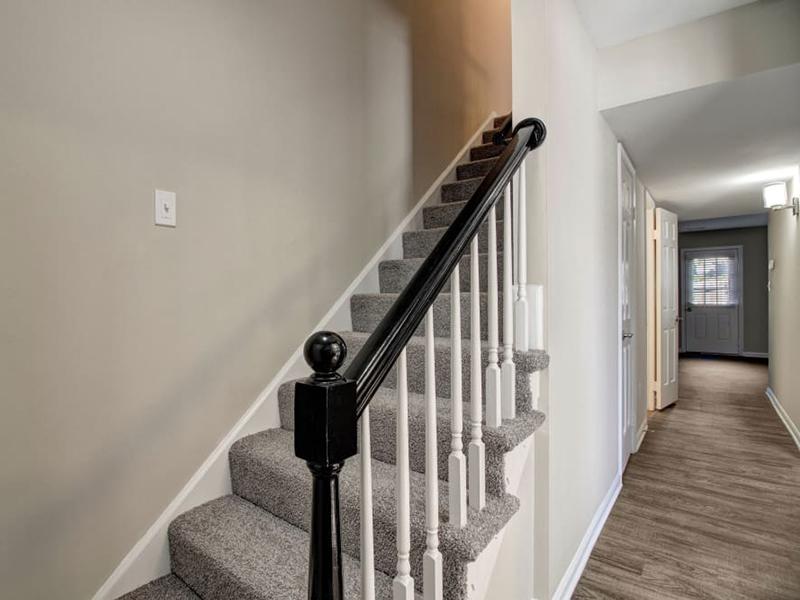 Stair lead to the upstairs in a model apartment in Newport News.