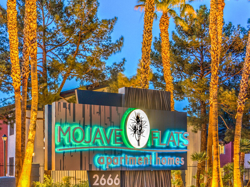 Lit Up Monument Sign | Mojave Flats | Apartments in Las Vegas