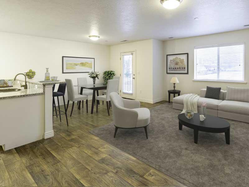 Hardwood living room overview | Ridgeview Apartmen
