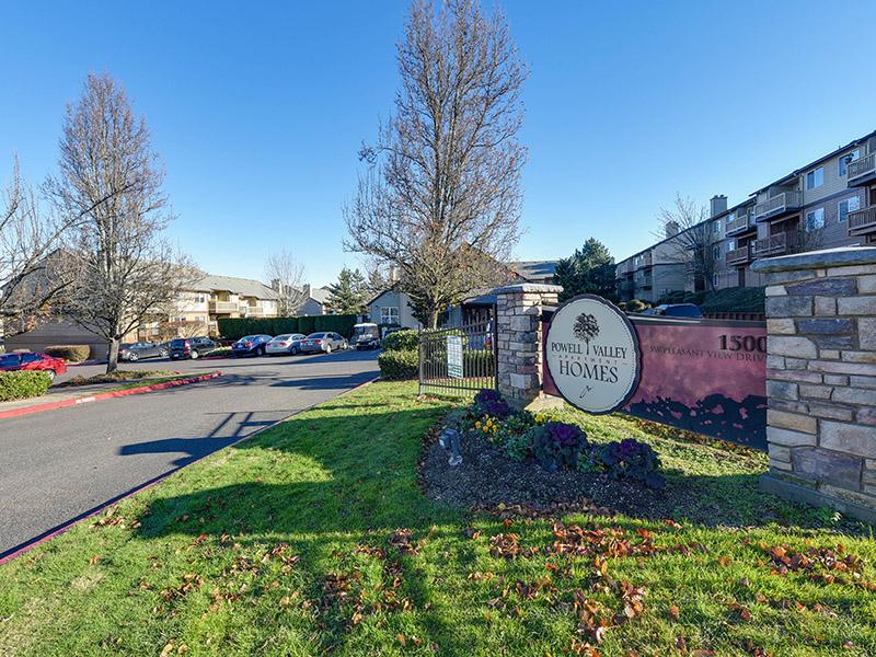 Welcome Sign With Entrance | Powell Valley Farms Apartments in Gresham OR