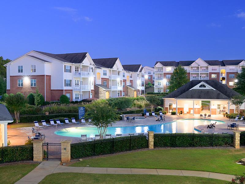 Looking over the pool towards the exterior of the apartment community at Colton Creek Apartments in McDonough.