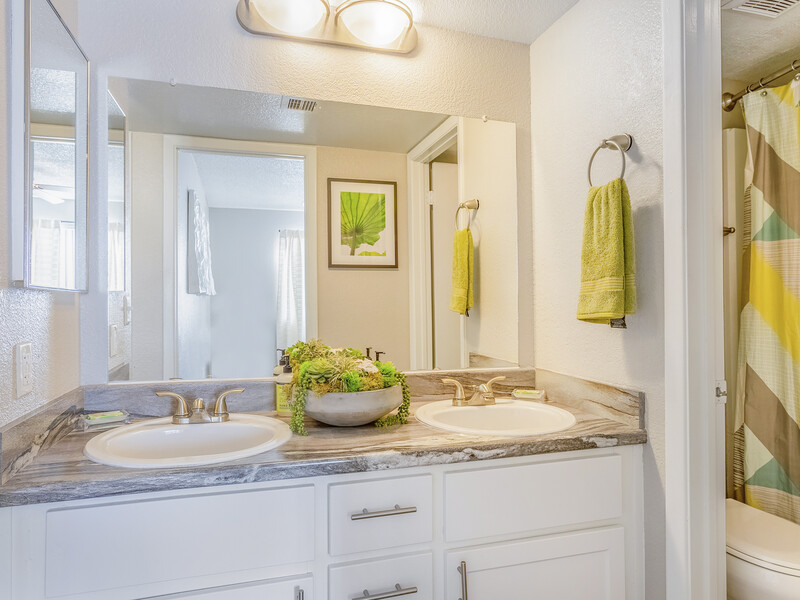 Bathroom with Dual Sinks | Omnia on 8th Apartments in Tempe, AZ