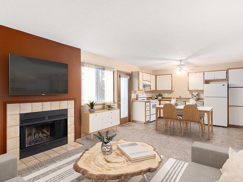 Living Room with a Fireplace | Veri Vancouver Apartments in Vancouver, WA
