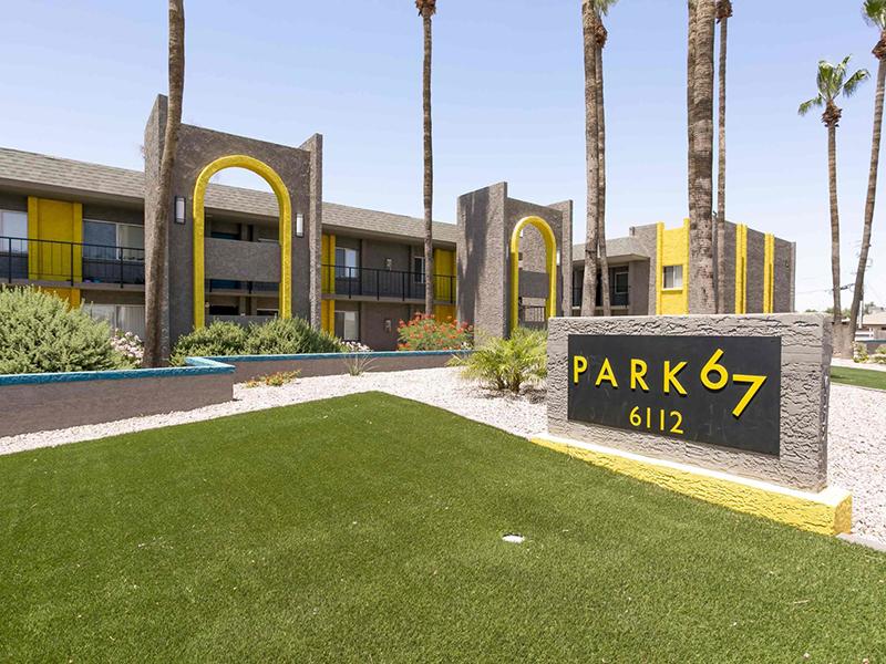 Monument Sign | Park 67 Apartments in Glendale, AZ