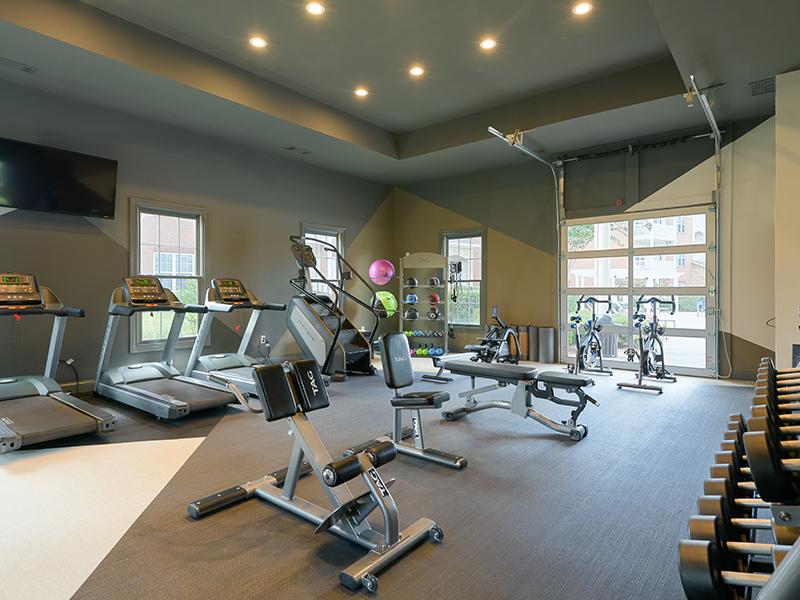 There are 3 treadmills and multiple weight machine stations at Colton Creek Apartments.