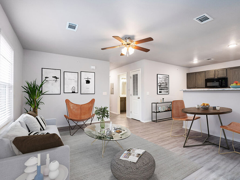 Model Living Room | Frisco Apartments on Walnut