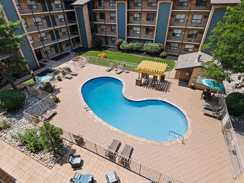 Aerial View of Pool | The Atrii Apartments in Denver, CO