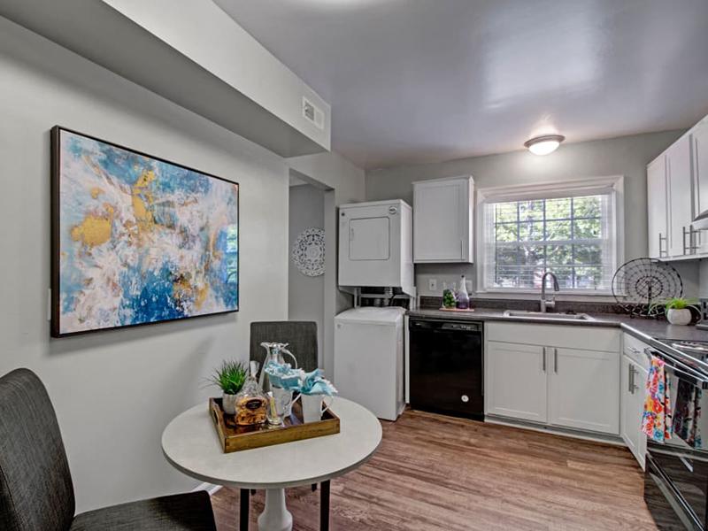 The apartments at Tech Center Apartments in Newport News feature an eat-in-kitchen with modern appliances.