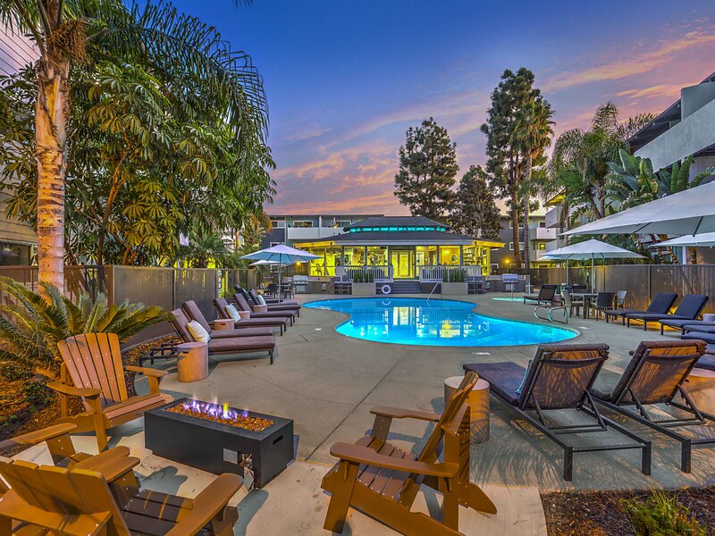 Poolside Seating | Atwater Cove Apartments in Costa Mesa, CA