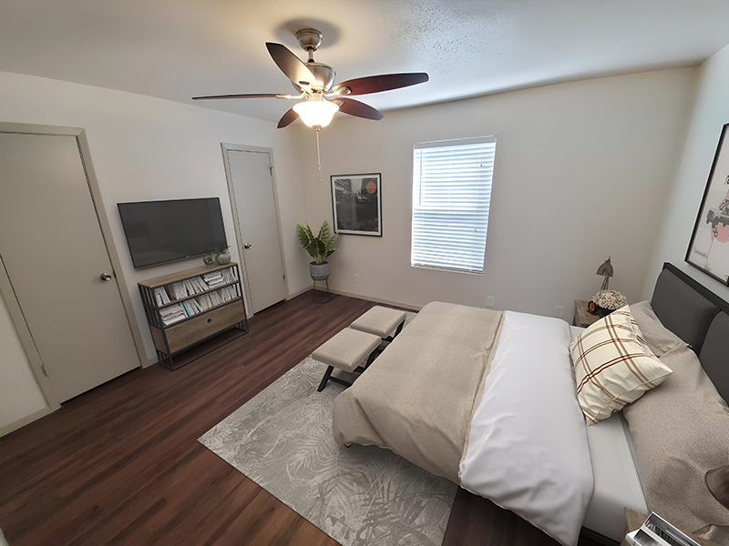 Bedroom - Staged | San Antonio Station Apartments