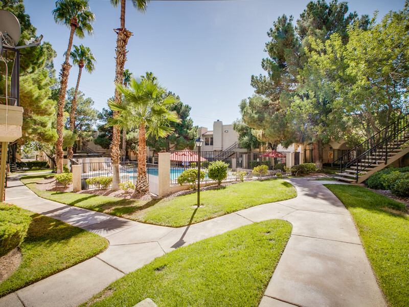 Walking Paths around Pool | Village of Santo Domingo Apartments in Las Vegas, NV