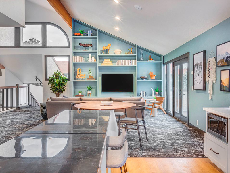 Clubhouse Kitchen Island | Santa Fe at Cottonwood Apartments in Cottonwood Heights, UT