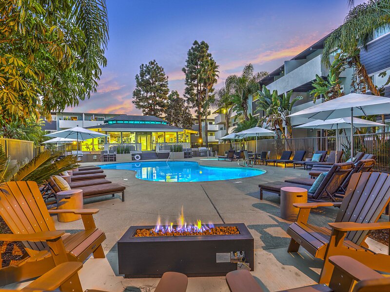 Poolside Firepit | Atwater Cove Apartments in Costa Mesa, CA
