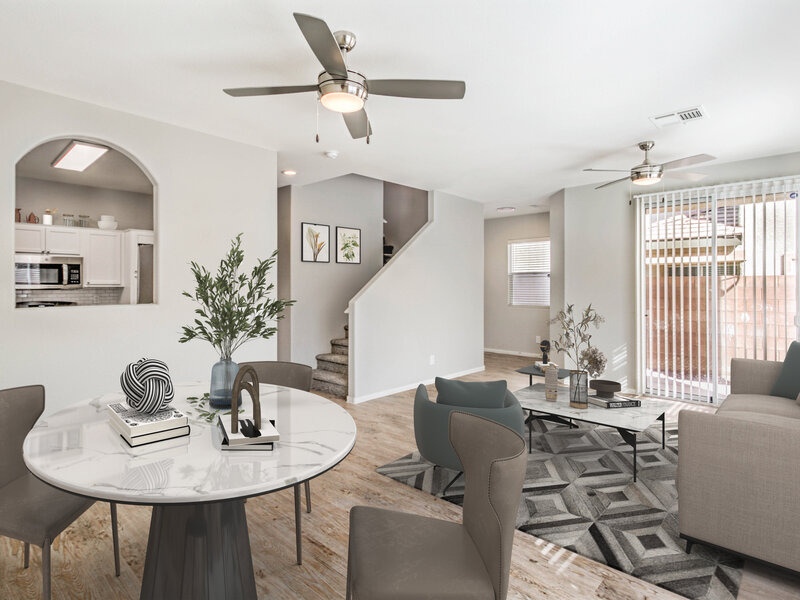 Furnished Dining Room and Living Room | Suncrest Townhomes in Las Vegas, NV